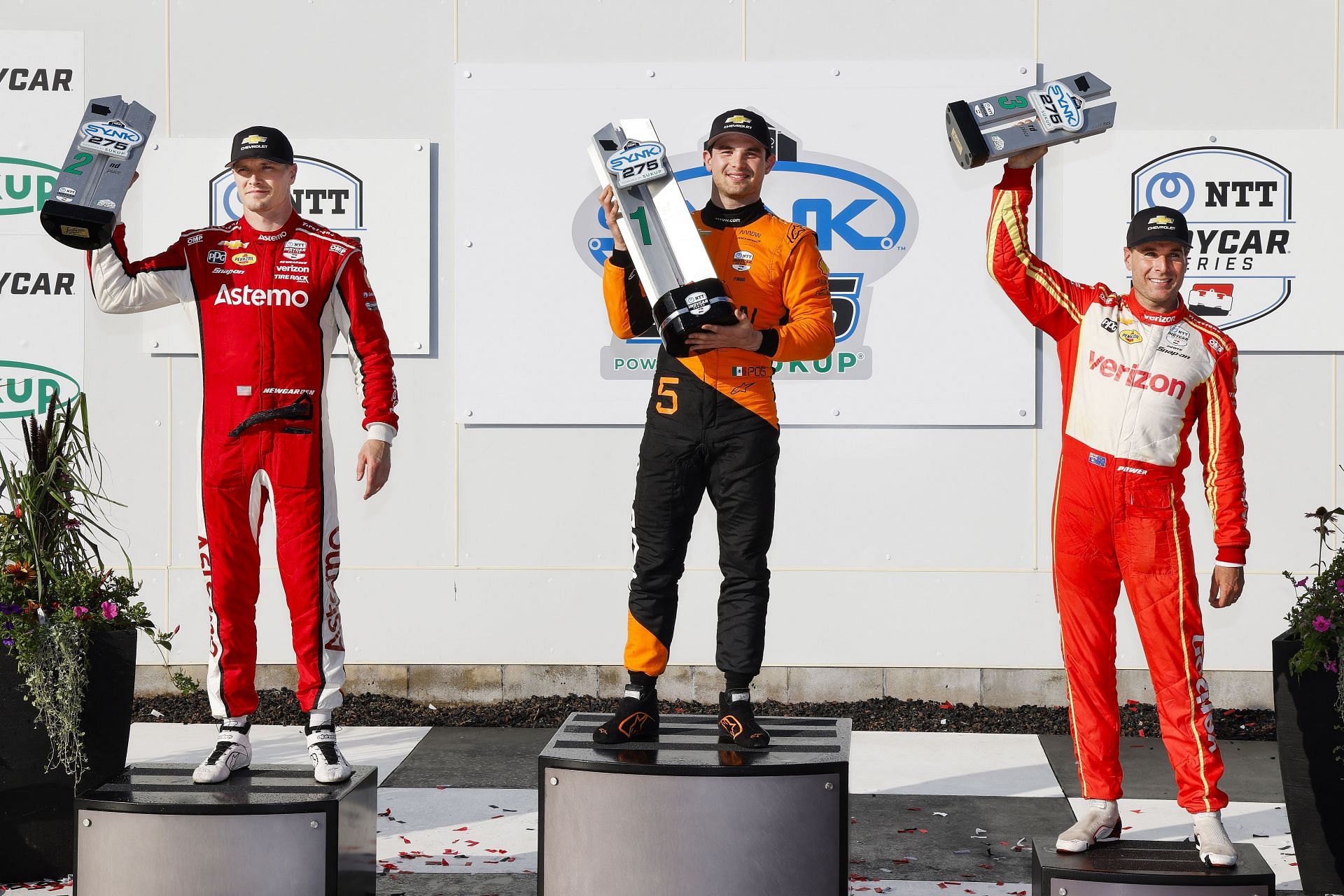 Josef Newgarden, Pato O'Ward, and Will Power on the IndyCar Iowa podium - Source: Getty